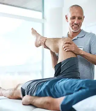 A man stretching his leg