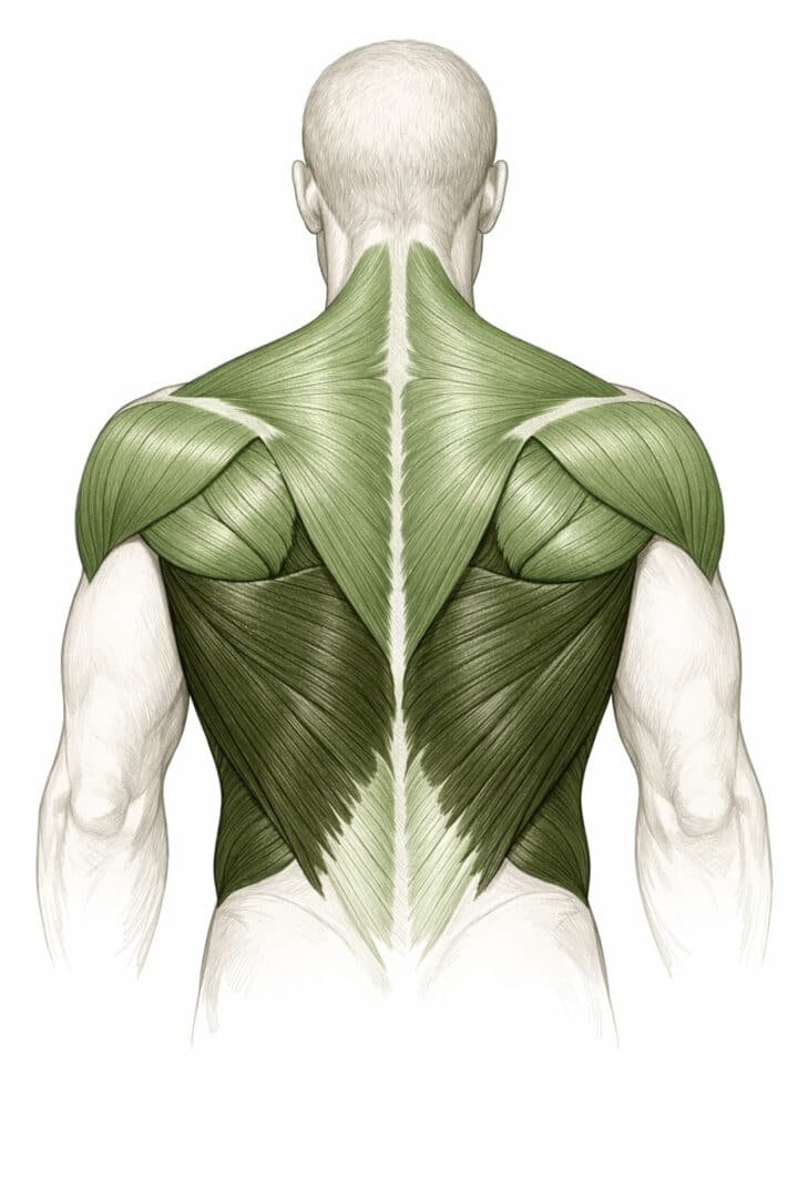 Anatomy diagram of upper back muscles targeted during medical massage therapy