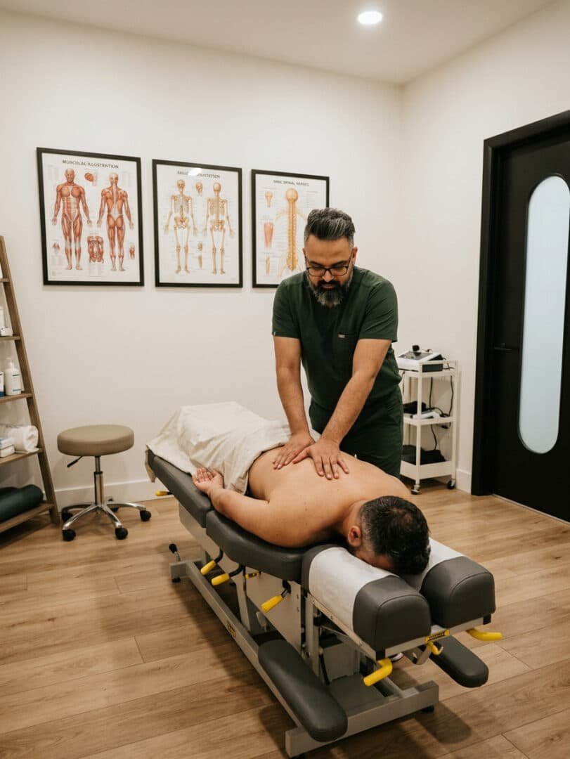 Dr. Patel performing a spinal adjustment at Brooklyn Chiropractic Care in Greenpoint