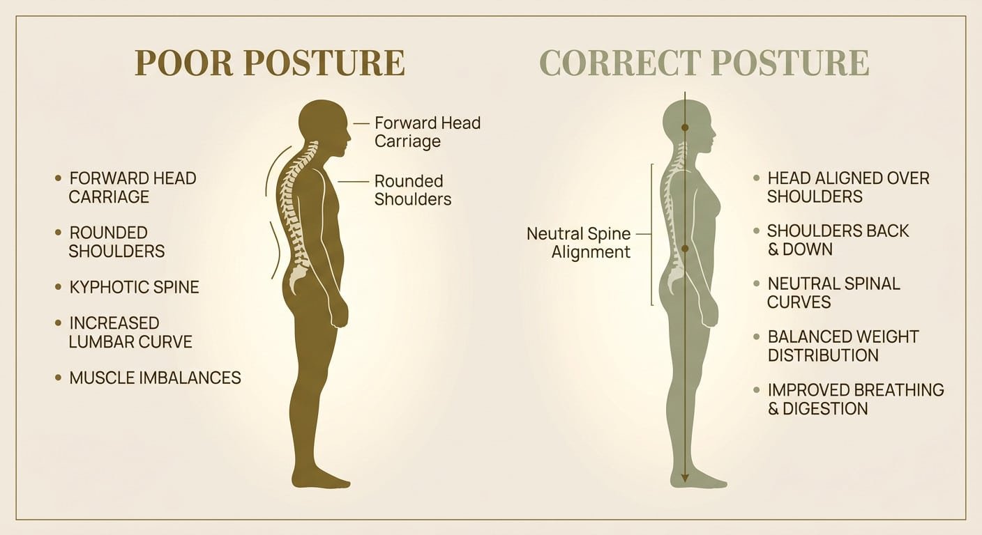Posture correction comparison showing poor vs proper spinal alignment at Brooklyn Chiropractic Care