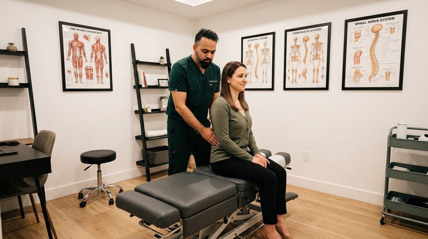 Dr. Patel examining teacher back pain in Brooklyn at Brooklyn Chiropractic Care Greenpoint