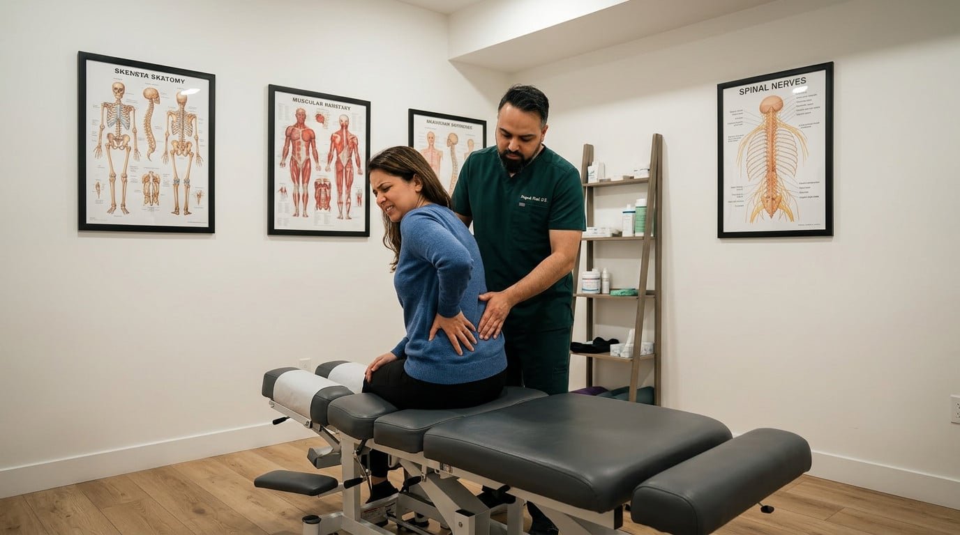 Dr. Patel assessing morning back stiffness in Greenpoint at Brooklyn Chiropractic Care 112 Greenpoint Ave