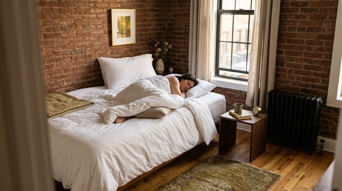 Proper sleep posture in a small Greenpoint Brooklyn apartment bedroom — Brooklyn Chiropractic Care