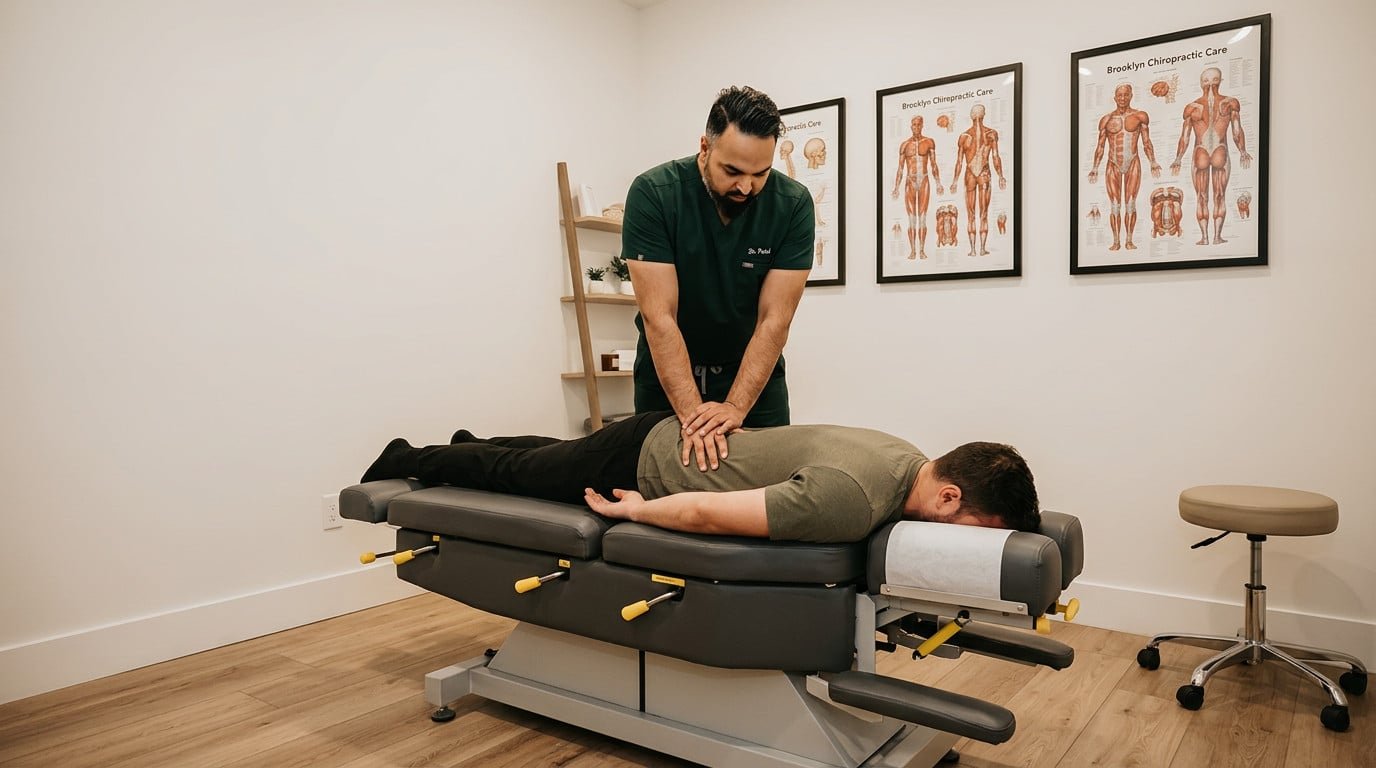 Dr. Patel performing back realignment in Brooklyn at Brooklyn Chiropractic Care Greenpoint