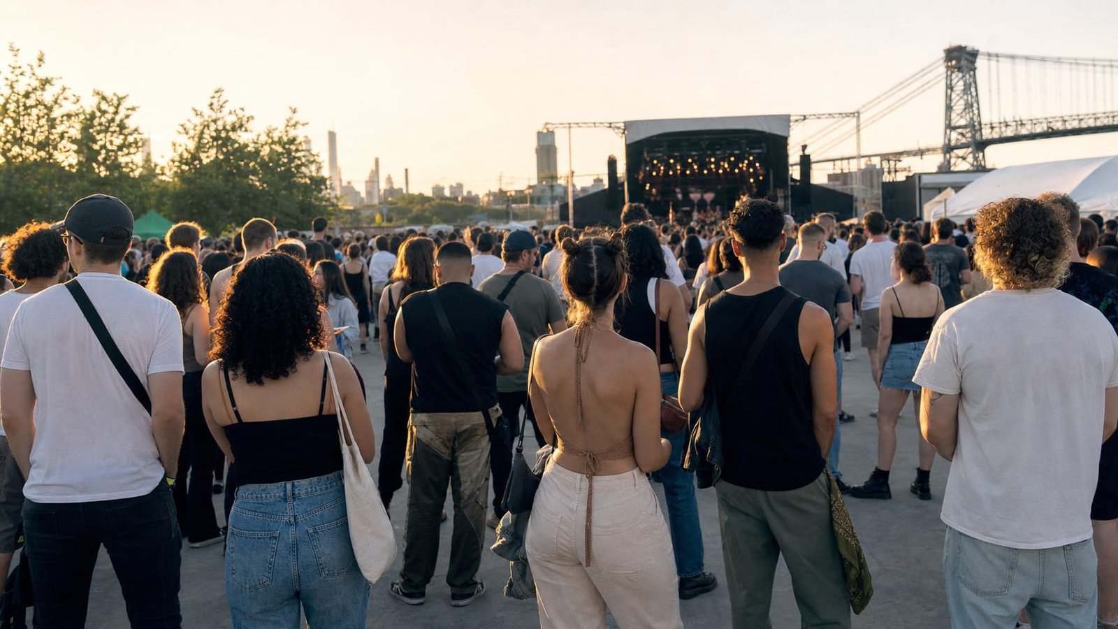 low back pain from standing in Brooklyn at a summer festival crowd on concrete pavement