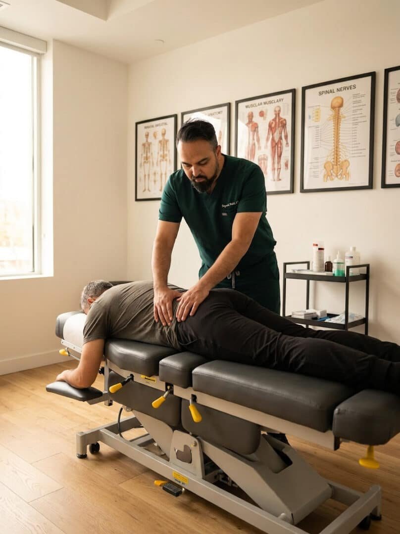 Dr. Patel assessing SI joint pain in Brooklyn at Brooklyn Chiropractic Care